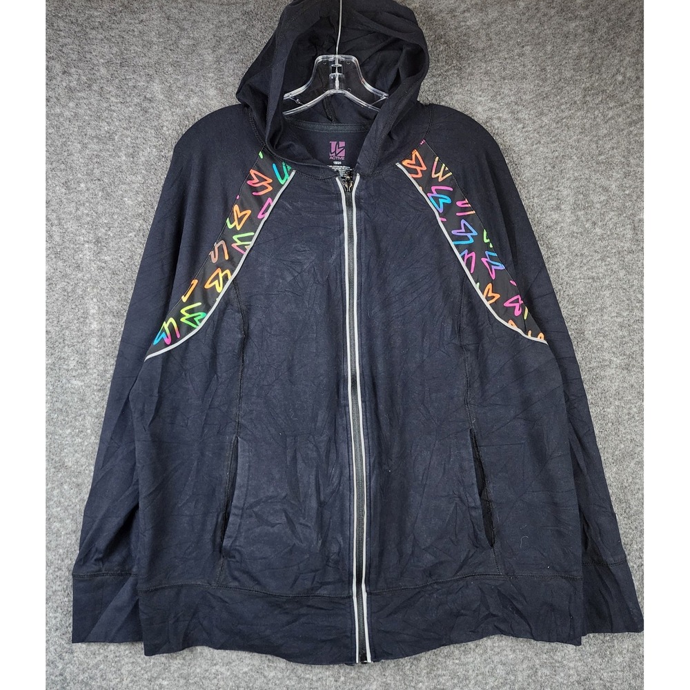 Lane Bryant Zip Up Hoodie Women 18/20 Black Rainbow Heart Trim Activewear